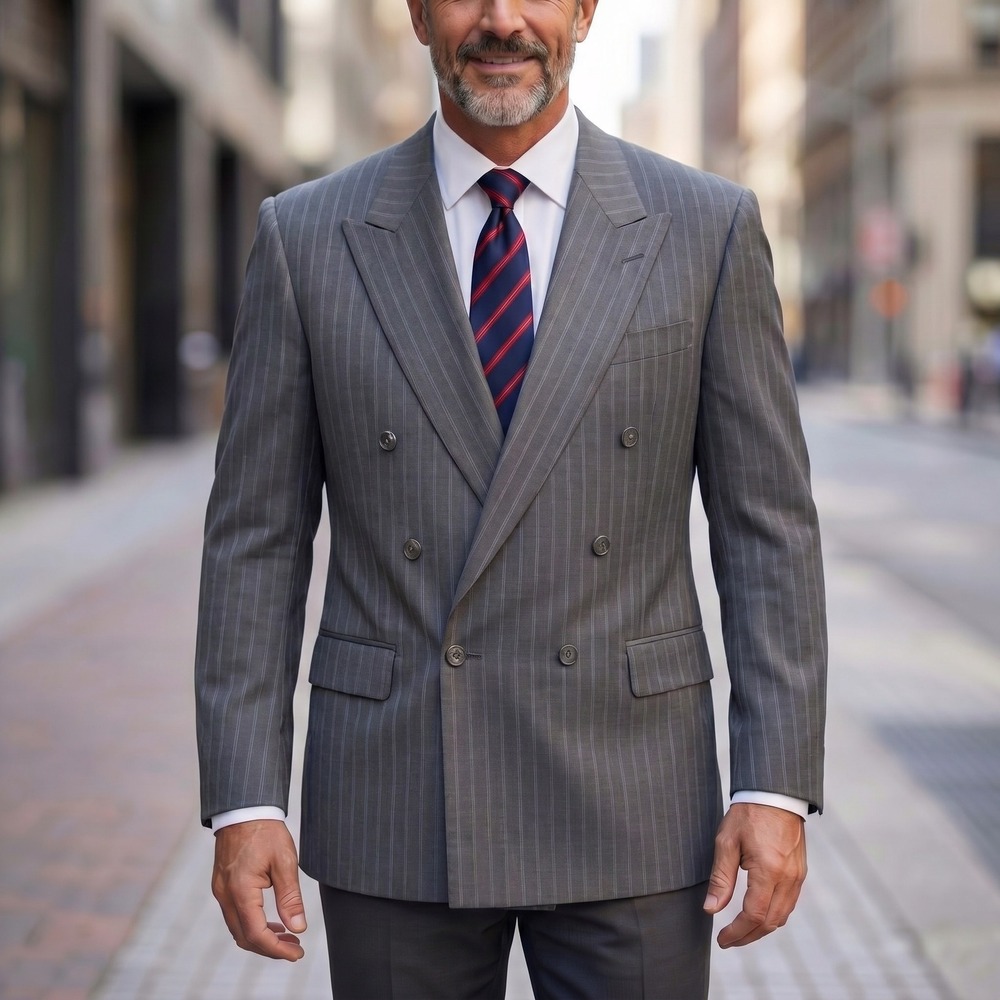 Canali Proposta Grey Pinstripe Wool Double Breasted Blazer Made Italy Sz: 46L US